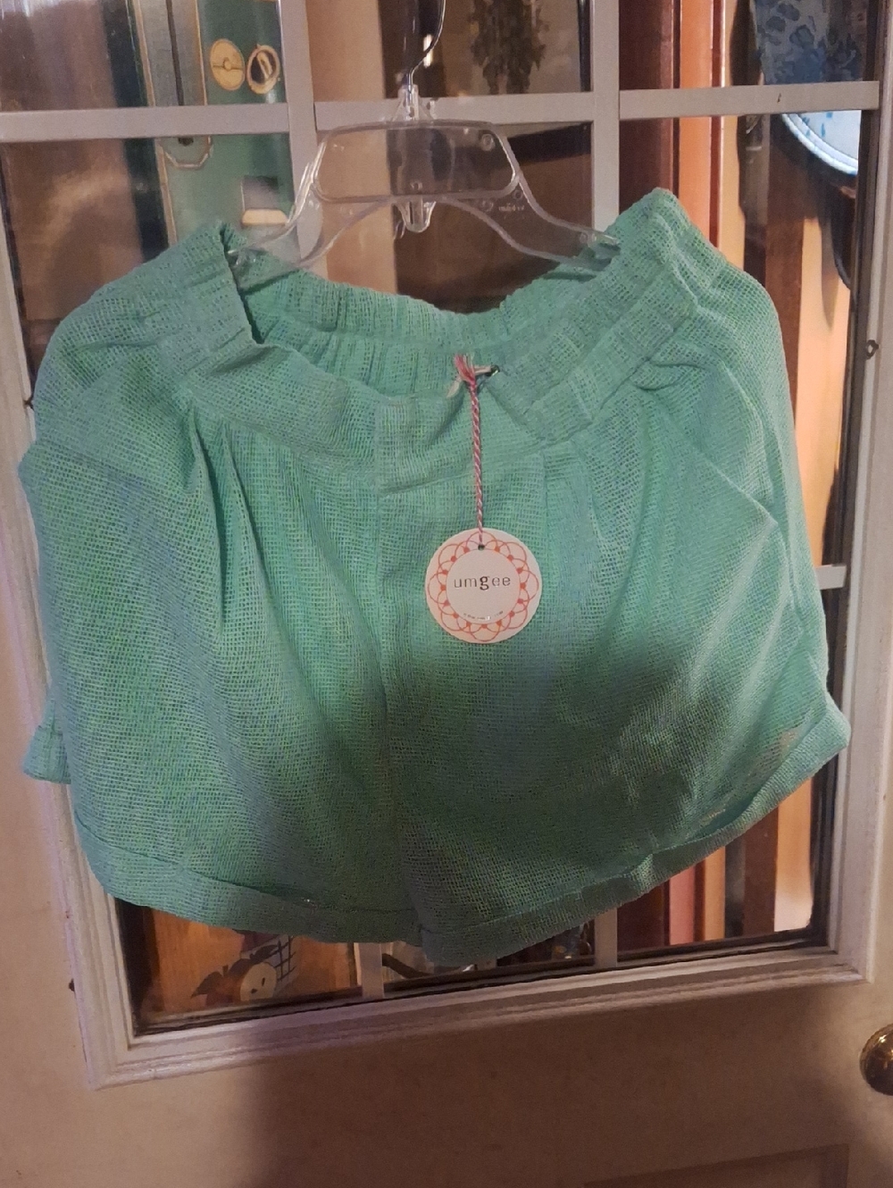 Umgee Mint Green Textured Elastic Waist Shorts With Pockets Fully Lined